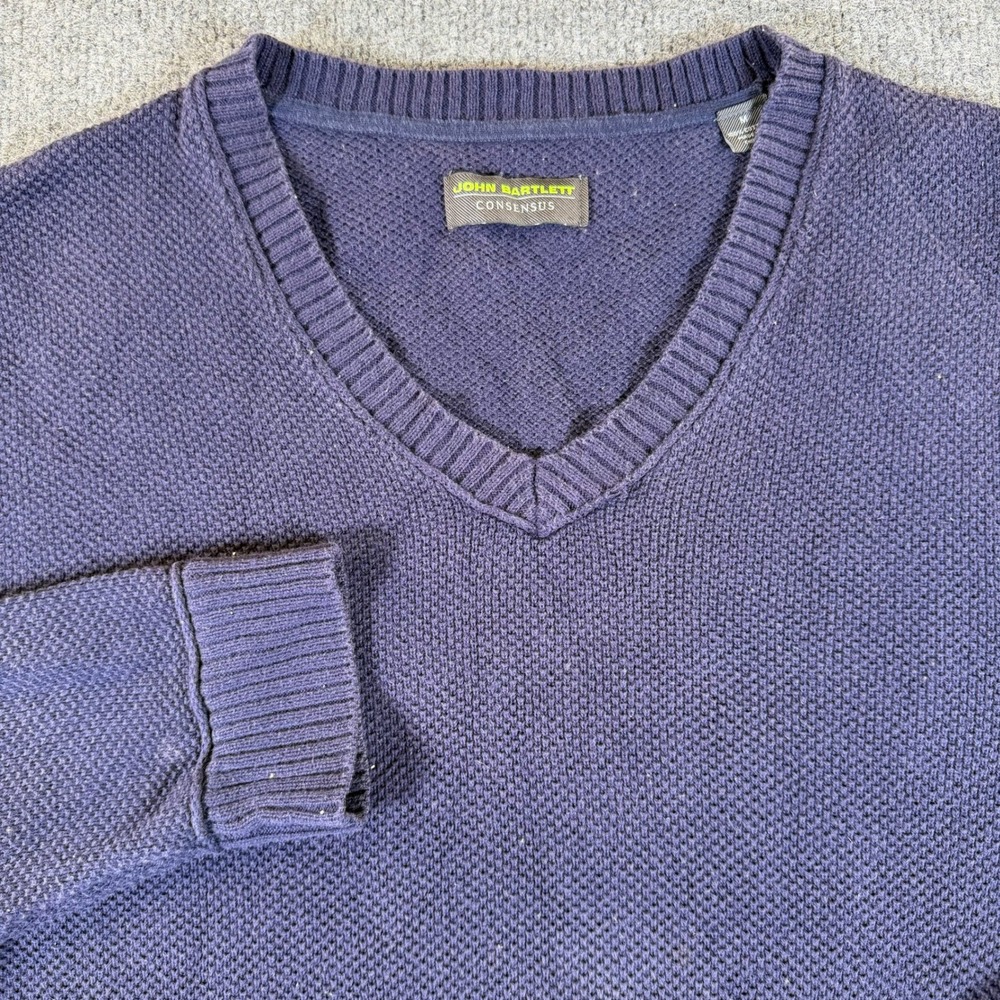 John Bartlett Consensus Mens Navy Blue 100% Cotton V-Neck Knit Sweater M #3270